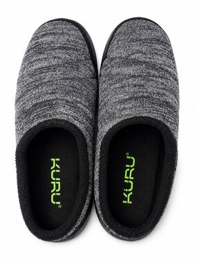 KURU Gray Knit Slip-On Cozy Clogs with Green Logo